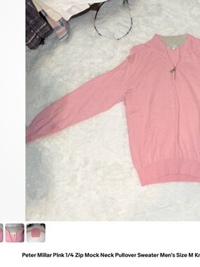 Peter Millar Men’s Pink 1/4 Zip Pullover Sweater | Mock Neck Knit Size M